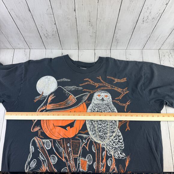 VTG Kittens Black Halloween Pumpkin Scarecrow Tee USA Plus One Size Oversized - Picture 15 of 16